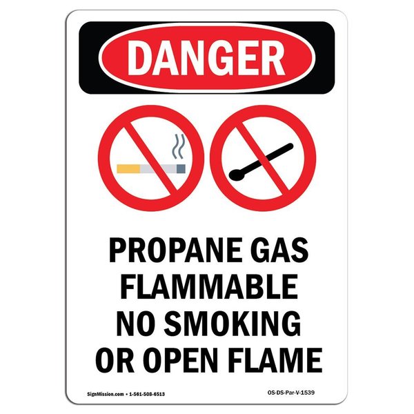 Signmission Safety Sign, OSHA Danger, 18" Height, Rigid Plastic, Propane Gas Flammable, Portrait OS-DS-P-1218-V-1539